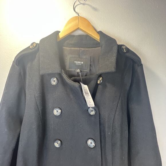 TORRID 3X 22 24 plus FIT FLARE MILITARY FIT COAT WOOL heavy Black Midi $129 NWT - Picture 10 of 16